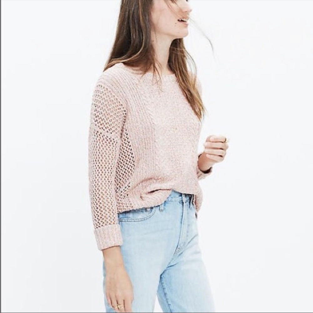 Madewell: marled, 3/4 cuffed sleeves, pink/peach, knit sweater, good condition